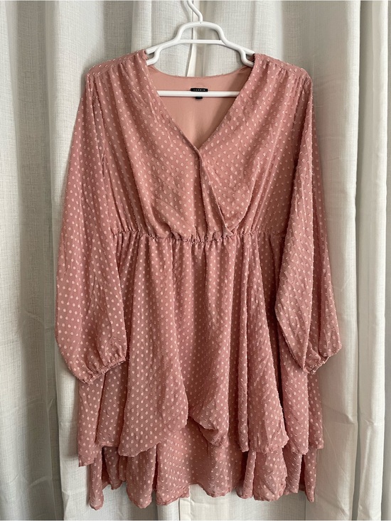 torrid Dresses & Skirts - torrid Dusty Rose Polka Dot Tiered Long-Sleeve Dress